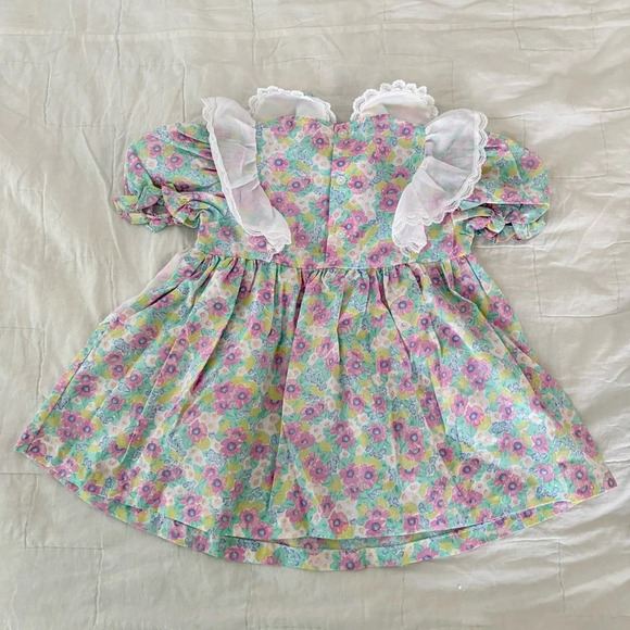 Vintage Young Hearts Floral Puff Sleeve Lace Trim Dress Size 3T - Picture 7 of 7